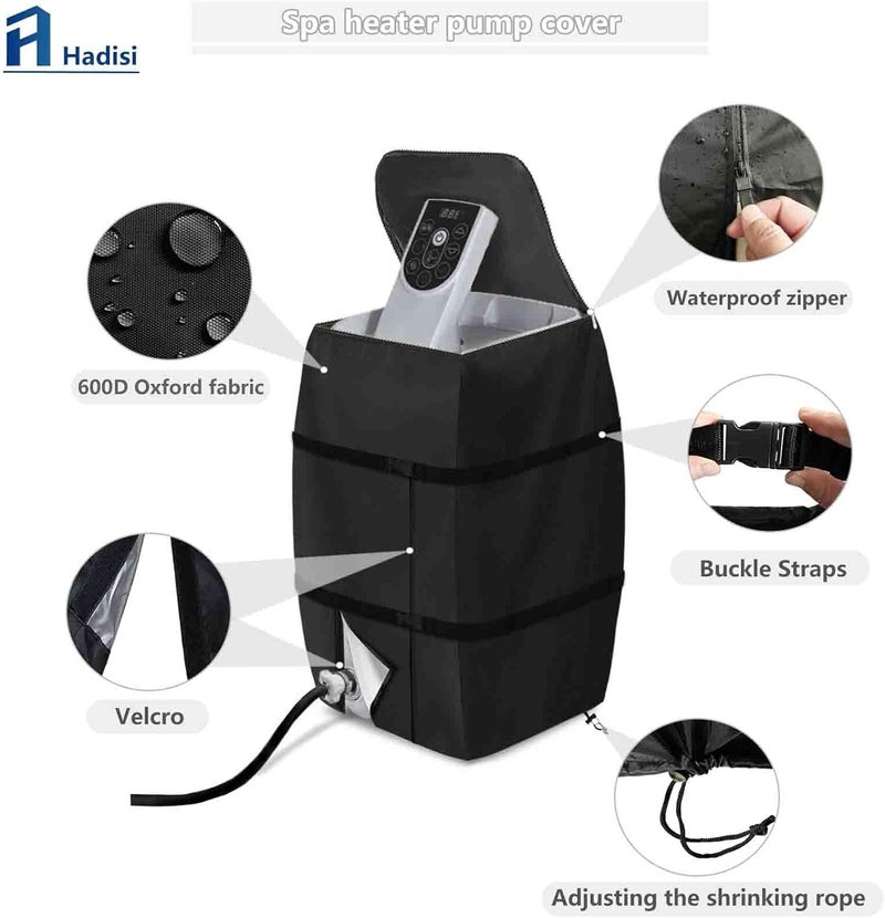 Hadisi Hot Tub Spa Heater Pump Cover,Waterproof Hot Tub Insulated Pump Cover for Multiple Brands (Black,Square) - Image 4